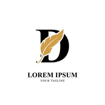 Flat Initial Letter D Logo Combined with Feather Silhouette Vector Design Stock Illustration