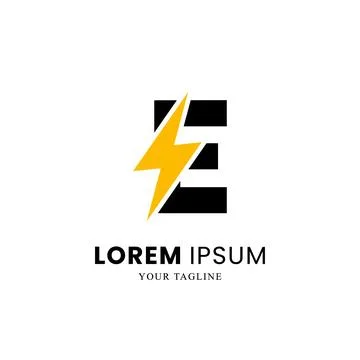 Flat Initial Letter E Logo Combined with lightning sign Stock Illustration