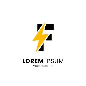 Flat Initial Letter F Logo Combined with lightning sign Stock Illustration