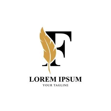 Flat Initial Letter F Logo Combined with Feather Silhouette Vector Design Stock Illustration