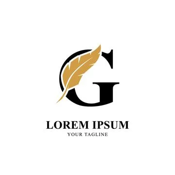 Flat Initial Letter G Logo Combined with Feather Silhouette Vector Design Stock Illustration