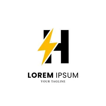 Flat Initial Letter H Logo Combined with lightning sign Stock Illustration