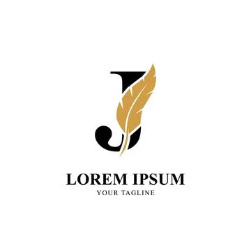 Flat Initial Letter J Logo Combined with Feather Silhouette Vector Design Stock Illustration