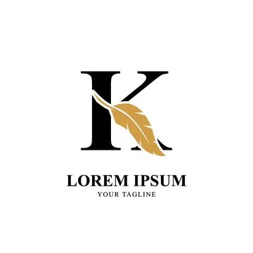 Flat Initial Letter K Logo Combined with Feather Silhouette Vector Design Stock Illustration