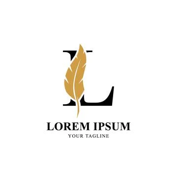 Flat Initial Letter L Logo Combined with Feather Silhouette Vector Design Stock Illustration