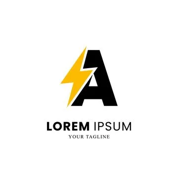 Flat Initial Letter A Logo Combined with lightning sign Stock Illustration