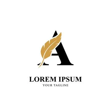 Flat Initial Letter A Logo Combined with Feather Silhouette Vector Design Stock Illustration