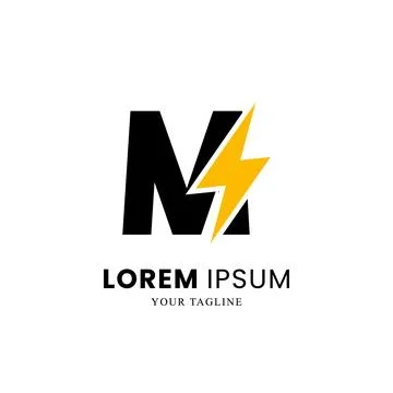 Flat Initial Letter M Logo Combined with lightning sign Stock Illustration
