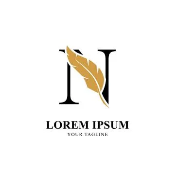 Flat Initial Letter N Logo Combined with Feather Silhouette Vector Design Stock Illustration
