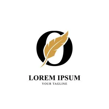 Flat Initial Letter O Logo Combined with Feather Silhouette Vector Design Stock Illustration
