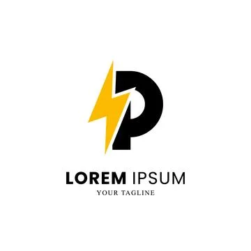 Flat Initial Letter P Logo Combined with lightning Thunder Bolt sign Stock Illustration