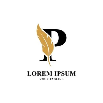 Flat Initial Letter P Logo Combined with Feather Silhouette Design. Stock Illustration