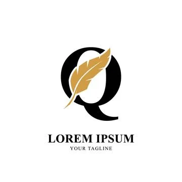 Flat Initial Letter Q Logo Combined with Feather Silhouette Design. Stock Illustration