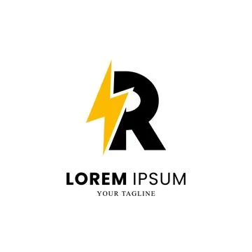 Flat Initial Letter R Logo Combined with lightning Thunder Bolt sign Stock Illustration