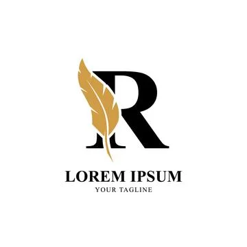 Flat Initial Letter R Logo Combined with Feather Silhouette Design. Stock Illustration