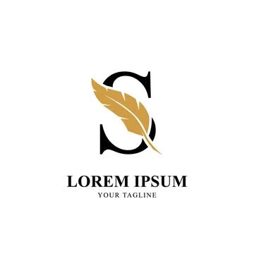 Flat Initial Letter S Logo Combined with Feather Silhouette Design. Stock Illustration