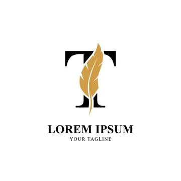 Flat Initial Letter T Logo Combined with Feather Silhouette Design. Stock Illustration