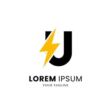 Flat Initial Letter U Logo Combined with lightning Thunder Bolt sign Stock Illustration