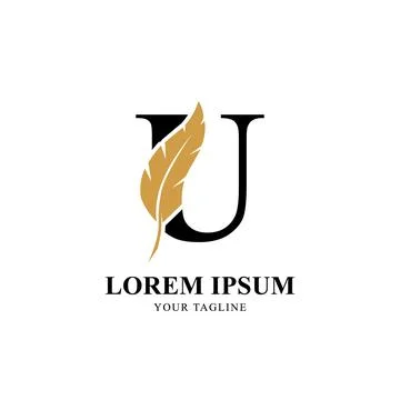 Flat Initial Letter U Logo Combined with Feather Silhouette Design. Stock Illustration