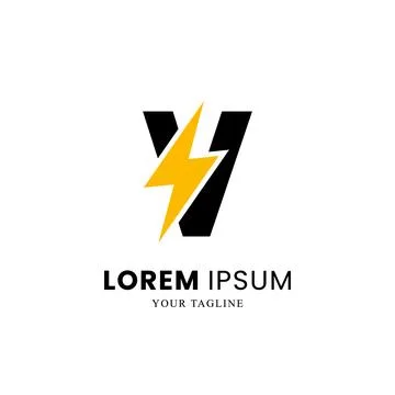 Flat Initial Letter V Logo Combined with lightning Thunder Bolt sign Stock Illustration