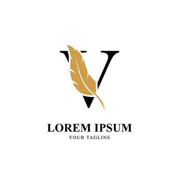 Flat Initial Letter V Logo Combined with Feather Silhouette Design. Stock Illustration