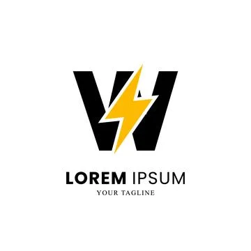 Flat Initial Letter WLogo Combined with lightning Thunder Bolt sign Stock Illustration