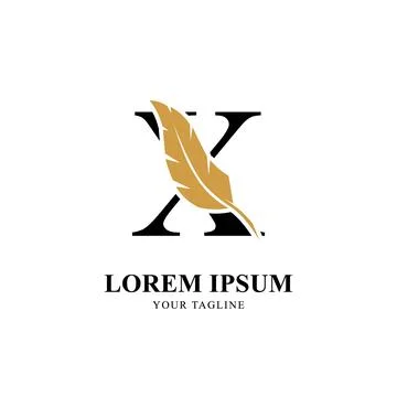 Flat Initial Letter X Logo Combined with Feather Silhouette Design. Stock Illustration