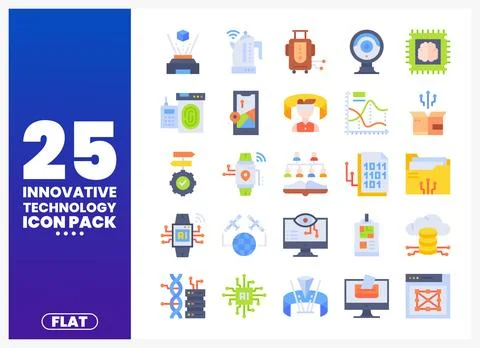 Flat innovative technology icon pack with diverse icons. Illustrazione stock