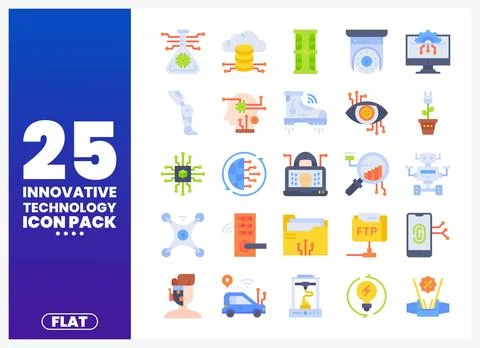 Flat innovative technology icon pack with diverse icons Stock Illustration