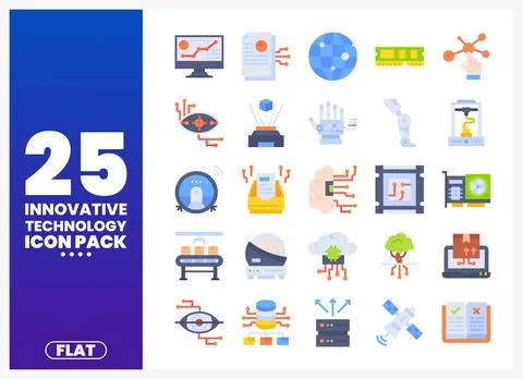 Flat innovative technology icons for digital projects Stock Illustration