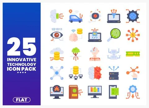 Flat Innovative Technology Icons Displayed on White Background Stock Illustration