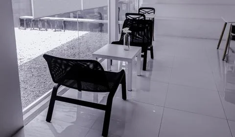 Flat interior design of table and chair for relaxing corner in home, Simple p Stock Photos