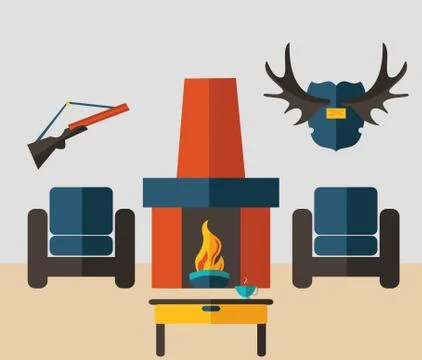 Flat interior of the hunter Stock Illustration