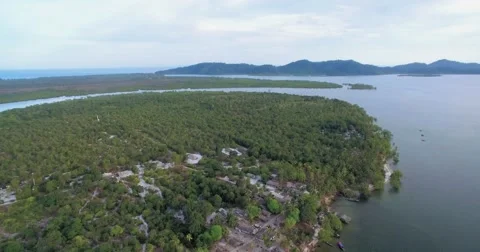Flat Interior of Koh Phra Thong in Thailand, Aerial Pan Shot Video stock 66289603