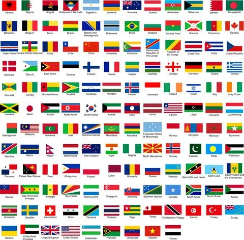 Flat International Flags, vector illustration Stock Illustration