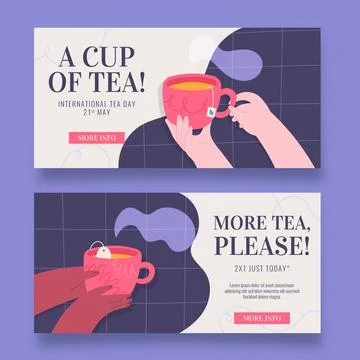 Flat international tea day horizontal banners pack Illustrazione stock