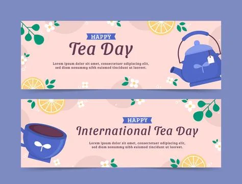 Flat international tea day horizontal banners pack Stock Illustration