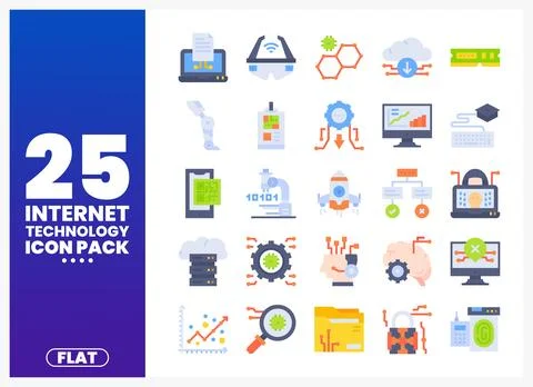 Flat internet technology icon pack. collection of digital symbols. on white.. Stock Illustration