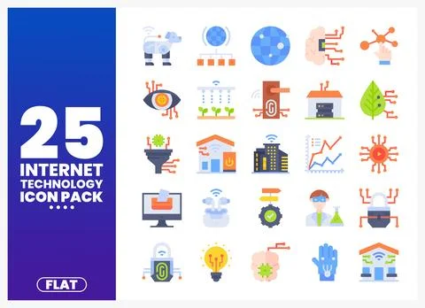 Flat internet technology icons on a blue and white background 스톡 일러스트