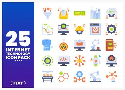 Flat internet technology icons collection on white background Stockillustratie