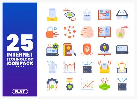 Flat internet technology icons for digital marketing and app development. Ilustración de archivo