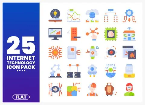 Flat Internet Technology Icons Ilustração Stock