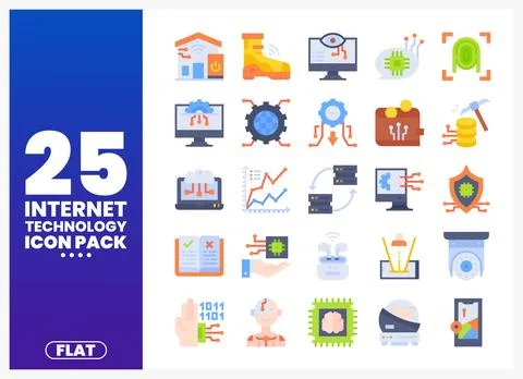 Flat internet technology icons in a modern UI on a blue background Stock Illustration
