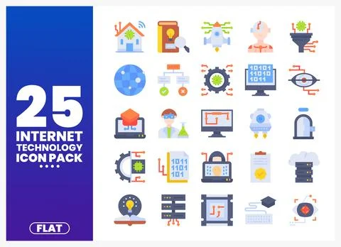 Flat Internet technology icons pack on white background Stock Illustration