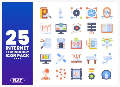 Flat Internet Technology Icons Set Stock Illustration