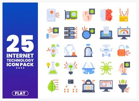 Flat internet technology icons set on white background Stock Illustration