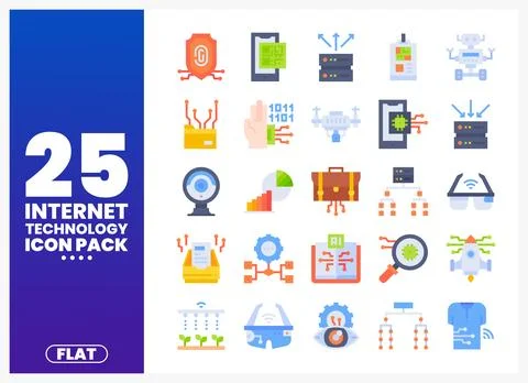 Flat Internet Technology Icons Set in a Grid Layout Stock Illustration