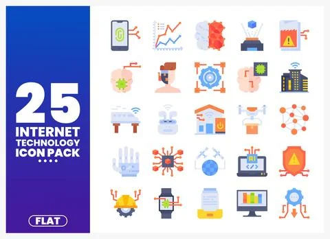 Flat internet technology icons for web and app design. Stock Illustration