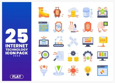 Flat internet technology icons on a white background. Stock Illustration