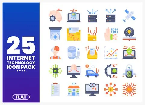 Flat internet technology icons on white background. icons 스톡 일러스트